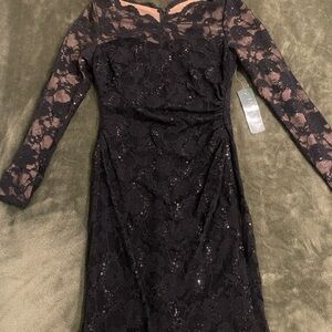 Ralph Lauren Dress Petite Elegant Sleeve Black Lace Dress